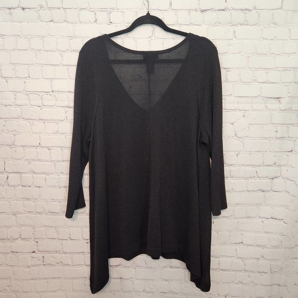 Lane Bryant Women's Black Metallic Sweater V-neck Shark-bite hem Tunic 18/20W - Picture 6 of 6
